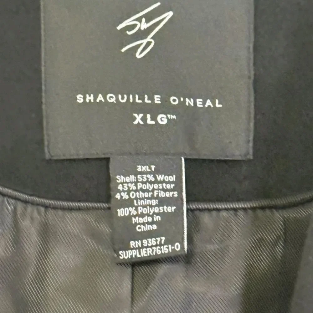 NWT Mens Wool Blend Black Long Length Big Tall Overcoat Coat By Shaquille Oneal